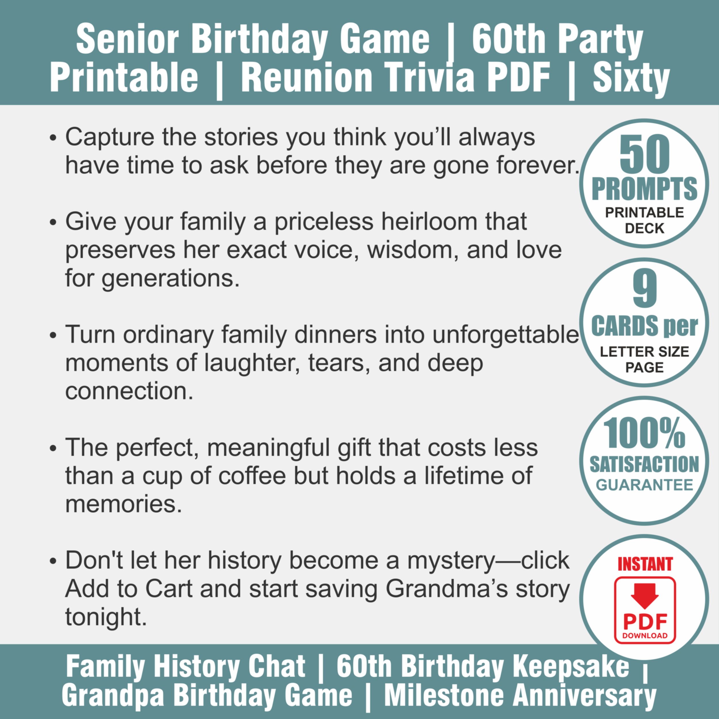 60th Birthday Game | Six Decades of Memories | Turning 60 Activity | Grandma or Grandpa Party Game PDF - View 2